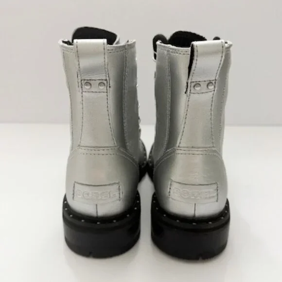 Sorel Lennox Lace-Up Lug Sole Boots Silver Grey Women's Size 6